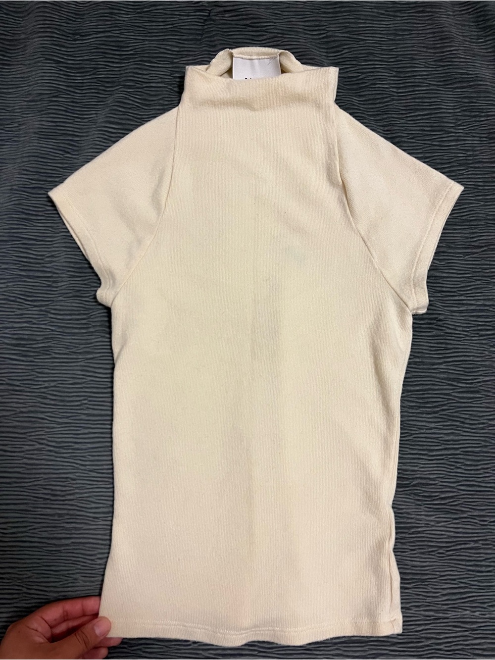 Reformation Cream Short-Sleeve Mock Neck Crop Top
